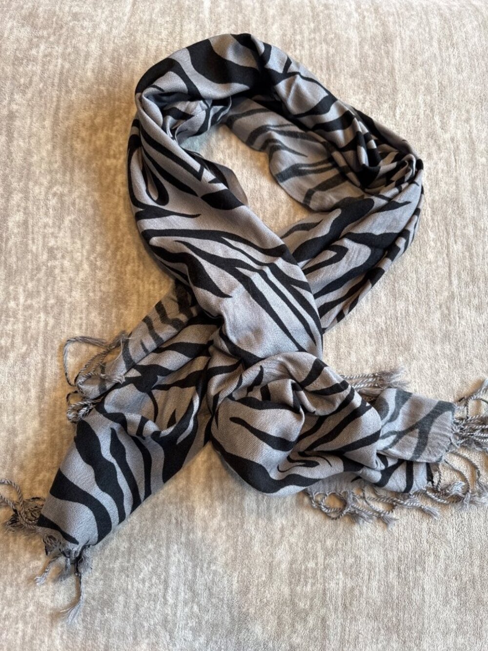 Woven Pashmina Rectangle Zebra Black Gray Women's Fashion Scarf Fringe Fall